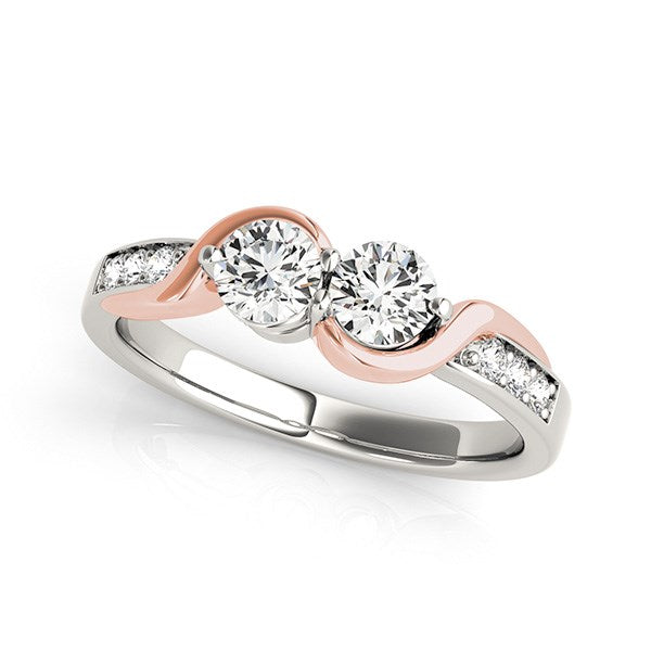 14K White And Rose Gold Round Two Diamond Curved Band Ring (5/8 ct. tw.)