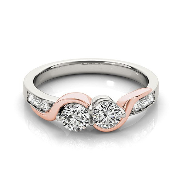 14K White And Rose Gold Round Two Diamond Curved Band Ring (5/8 ct. tw.)