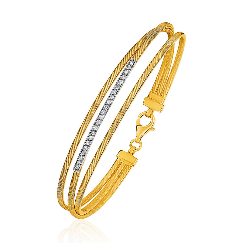 14K Three-Part Gold and 1pt Diamond Bangle Bracelet with Clasp (1/5 ct. tw.)