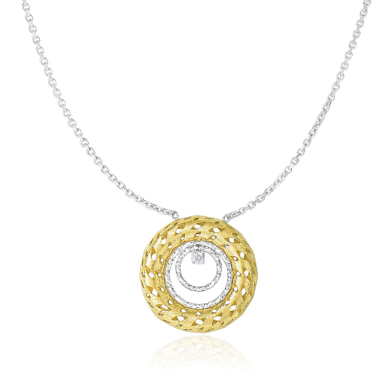 14K Two-Tone Gold Diamond Embellished Textured Circles Necklace