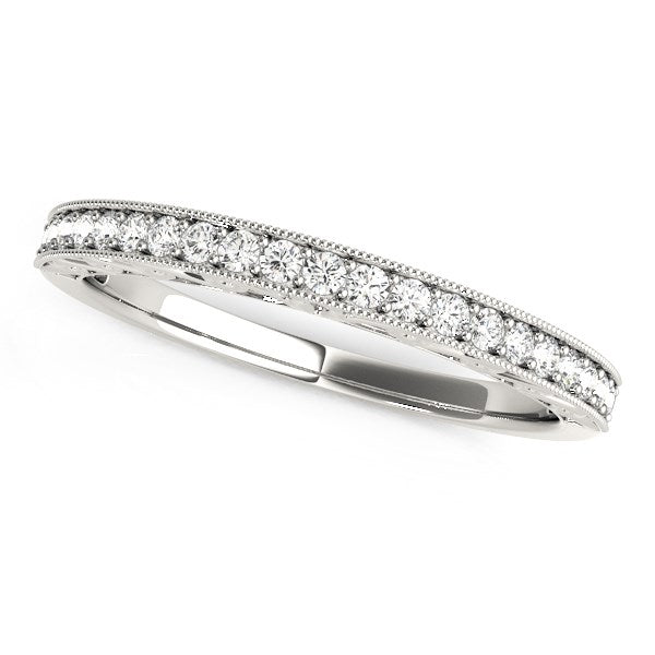 14K White Gold Milgrain Bordered Round Diamond Wedding Band (1/6 ct. tw.)