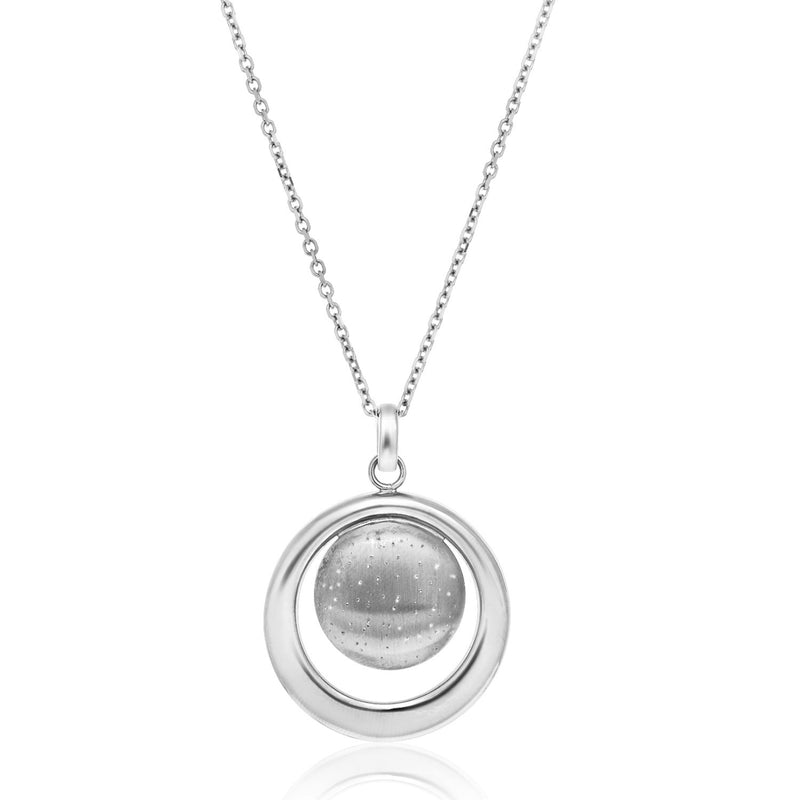 Sterling Silver Open and Diamond Dust Circle Modern Pendant