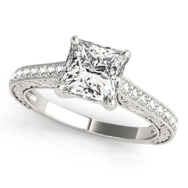 14K White Gold Princess Cut Single Row Band Diamond Engagement Ring (1 1/4 ct. tw.)