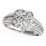 Round Diamond Floral Motif Engagement Ring in 14K White Gold (1 3/8 ct. tw.)