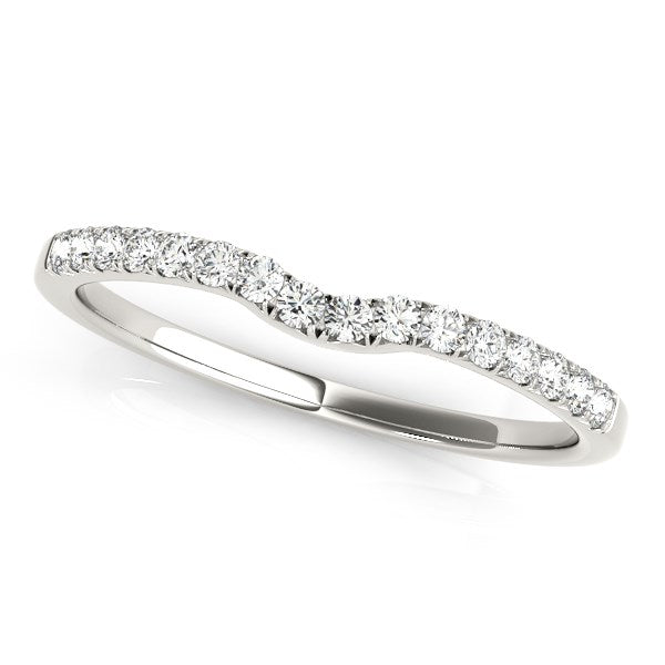 14K White Gold Curved Pave Setting Diamond Wedding Ring (1/8 ct. tw.)