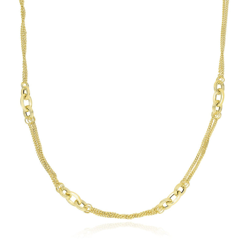 14K Yellow Gold Multi Chain Strand Necklace with Oval Links