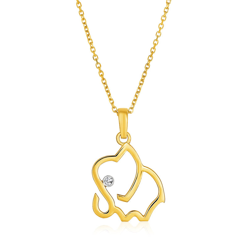 14K Yellow Gold Necklace with Gold and Diamond Open Elephant Pendant