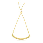 14K Yellow Gold Curved Textured Bar Adjustable Lariat Bracelet