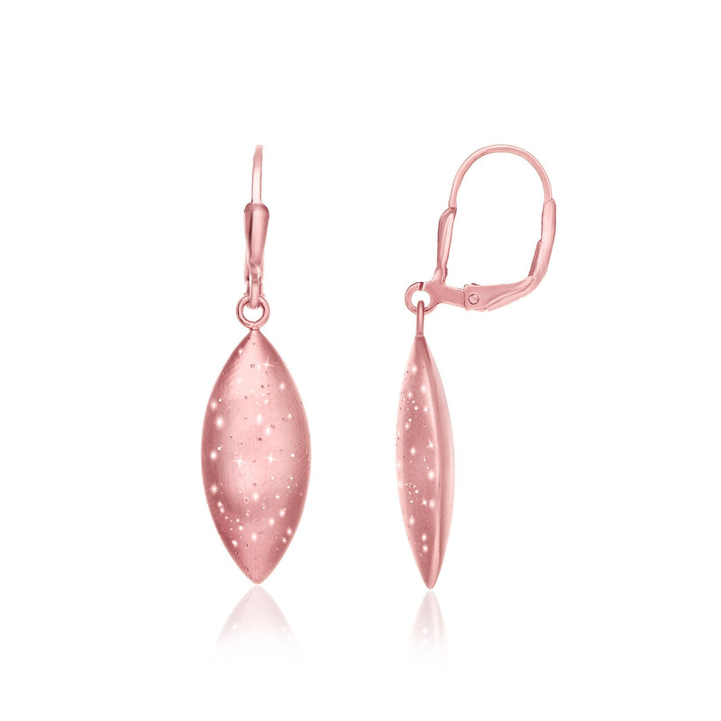 Sterling Silver Rose Tone Stardust Puff Marquis Drop Earrings