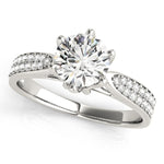 Six Prong 14K White Gold Round Diamond Engagement Ring with Pave Band (1 5/8 ct. tw.)