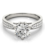 Six Prong 14K White Gold Round Diamond Engagement Ring with Pave Band (1 5/8 ct. tw.)