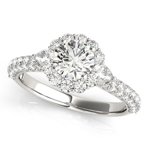 14K White Gold Halo Round Diamond Engagement Pave Band Ring (2 ct. tw.)