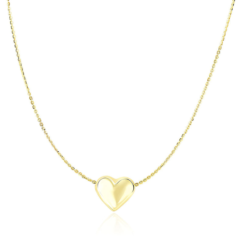 14K Yellow Gold Chain Necklace with Sliding Puffed Heart Charm