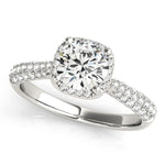 14K White Gold Round Halo Graduated Pave Shank Diamond Engagement Ring (1 1/3 ct. tw.)