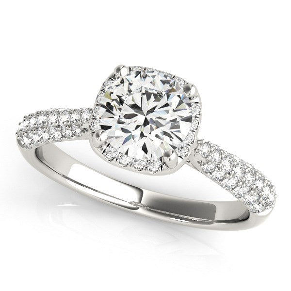 14K White Gold Round Halo Graduated Pave Shank Diamond Engagement Ring (1 1/3 ct. tw.)