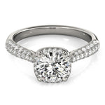 14K White Gold Round Halo Graduated Pave Shank Diamond Engagement Ring (1 1/3 ct. tw.)