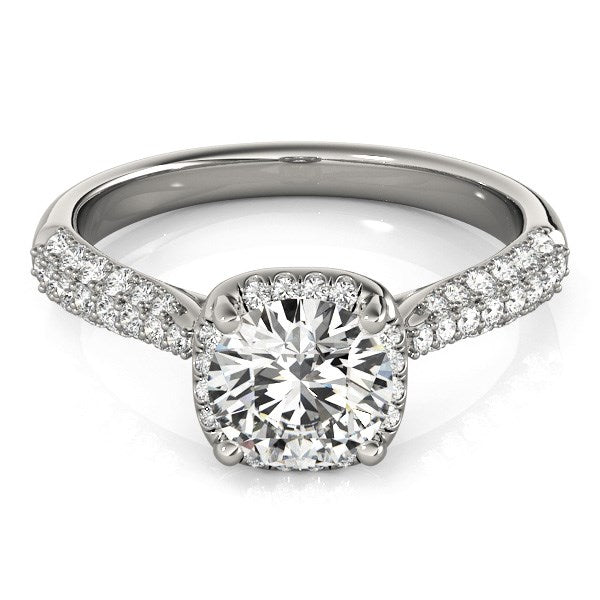 14K White Gold Round Halo Graduated Pave Shank Diamond Engagement Ring (1 1/3 ct. tw.)