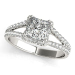 14K White Gold Princes Cut Halo Split Shank Diamond Engagement Ring (2 ct. tw.)