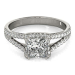 14K White Gold Princes Cut Halo Split Shank Diamond Engagement Ring (2 ct. tw.)