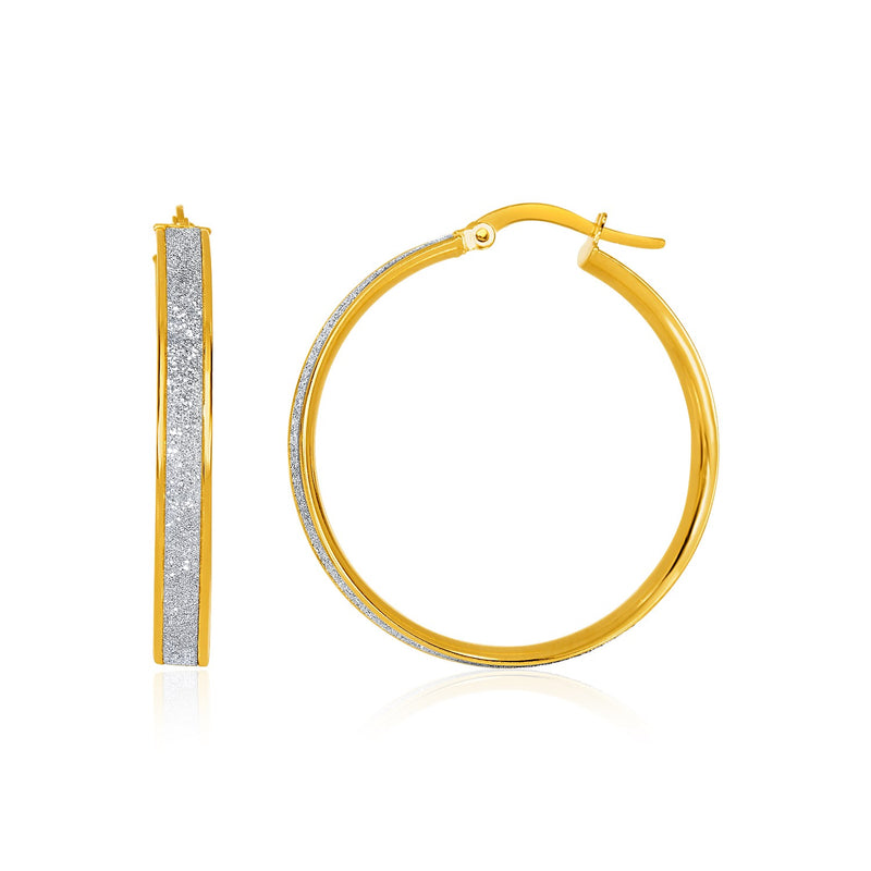 14K Two-Tone Gold Hoop Style Earrings with Center Glitter Look Design