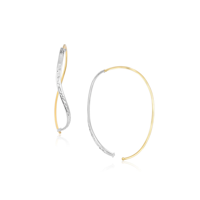 14K Two-Tone Gold Twist Multi-Textured Hoop Style Earrings