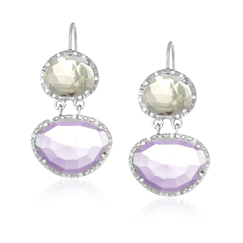 Sterling Silver Layered Earrings with Amethyst  Quartz  and Diamonds