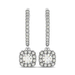 Cushion Shape Halo Style Diamond Drop Earrings in 14K White Gold (1/2 ct. tw.)