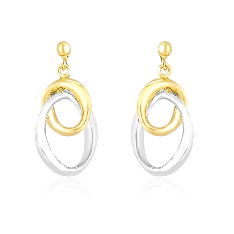 14K Two-Tone Gold Drop Earrings with Interlaced Oval Sections