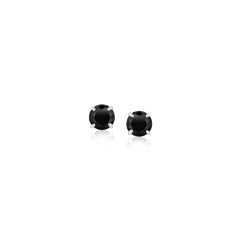 Sterling Silver Stud Earrings with Black 4mm Cubic Zirconia