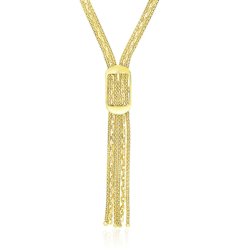 14K Yellow Gold Lariat Buckle Style Multi-Strand Chain Necklace