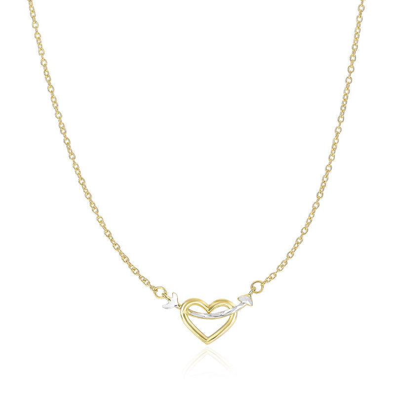 14K Two-Tone Gold Necklace with Interlaced Heart and Arrow Charm