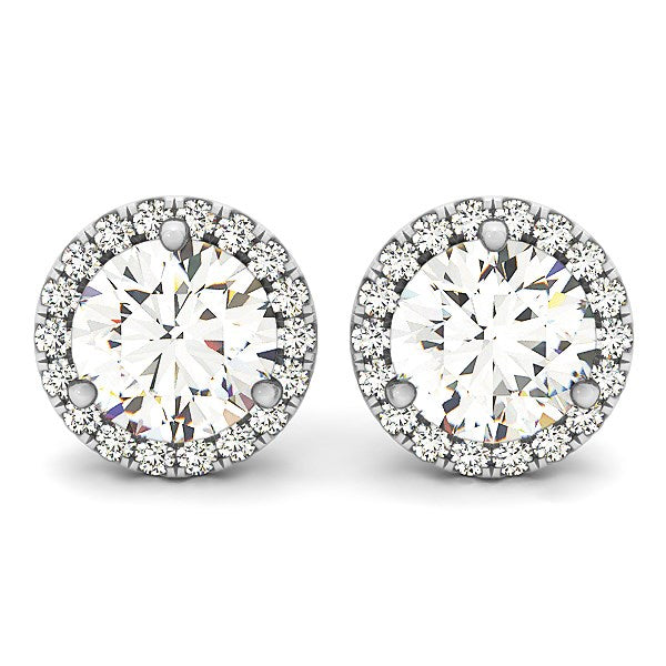 14K White Gold Round Prong Halo Style Earrings (1 ct. tw.)