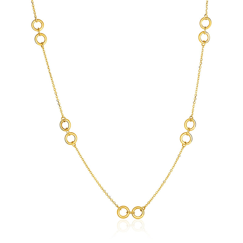 14K Yellow Gold Double Ring and Cable Chain Necklace