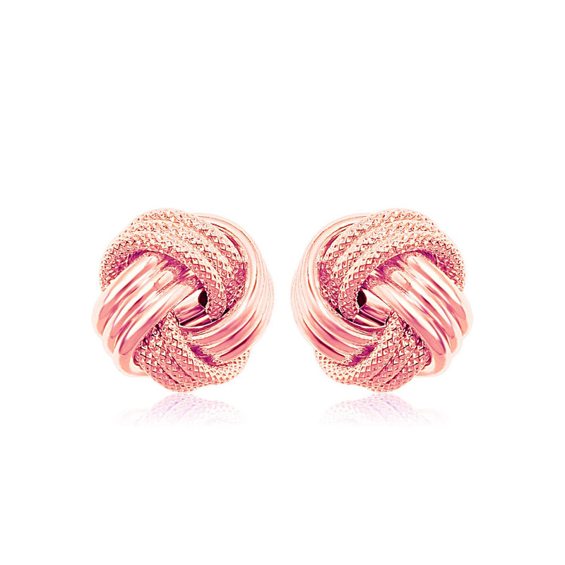 14K Rose Gold Love Knot with Ridge Texture Earrings