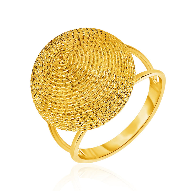 14K Yellow Gold Ring with Textured Round Dome Top