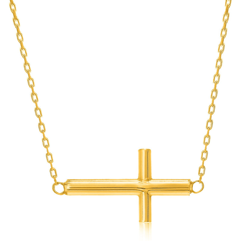 14K Yellow Gold Necklace with a Polished Cross Design