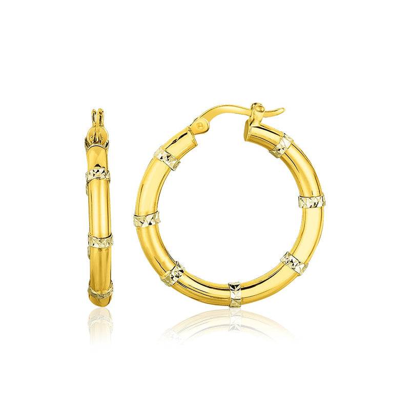 14K Two-Tone Gold Alternate Textured Hoop Earrings