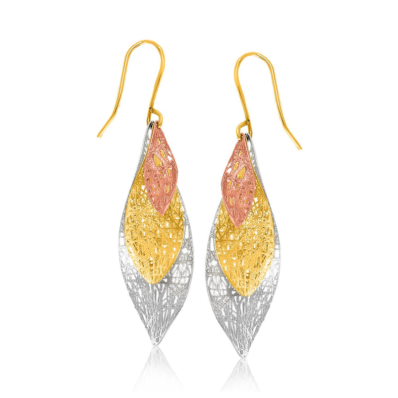 14K Tri-Color Gold Graduated Lace Dangling Earrings