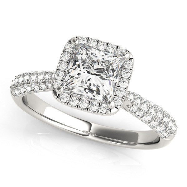 14K White Gold Halo Princess Cut Pave Band Diamond Engagement Ring (1 1/3 ct. tw.)