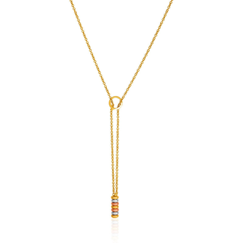 14K Tri-Tone Yellow  White  and Rose Gold Lariat Necklace