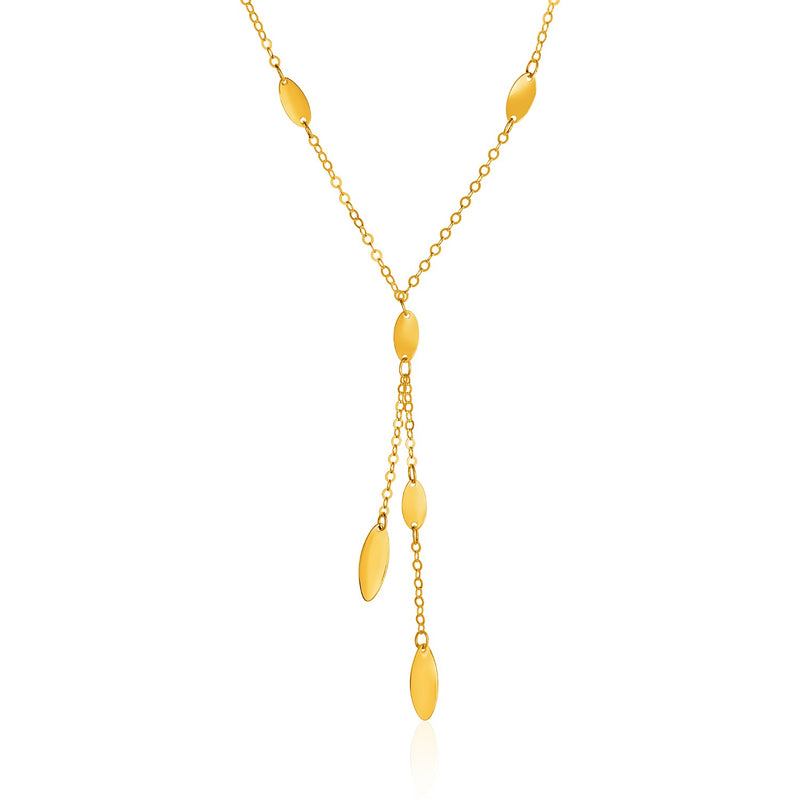 14K Yellow Gold Marquise Motif and Chain Lariat Necklace