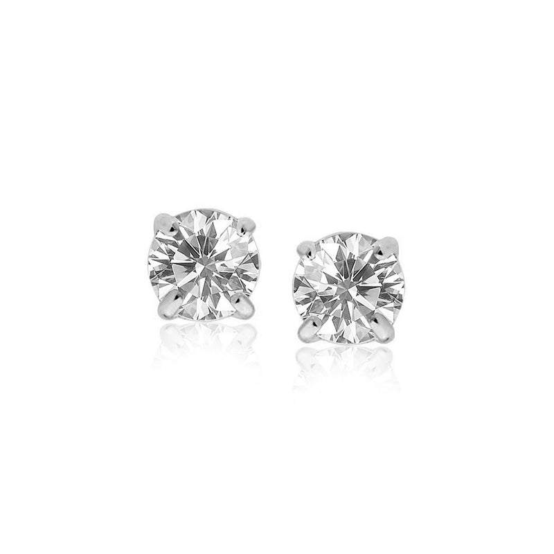 14K White Gold Stud Earrings with White Hue Faceted Cubic Zirconia