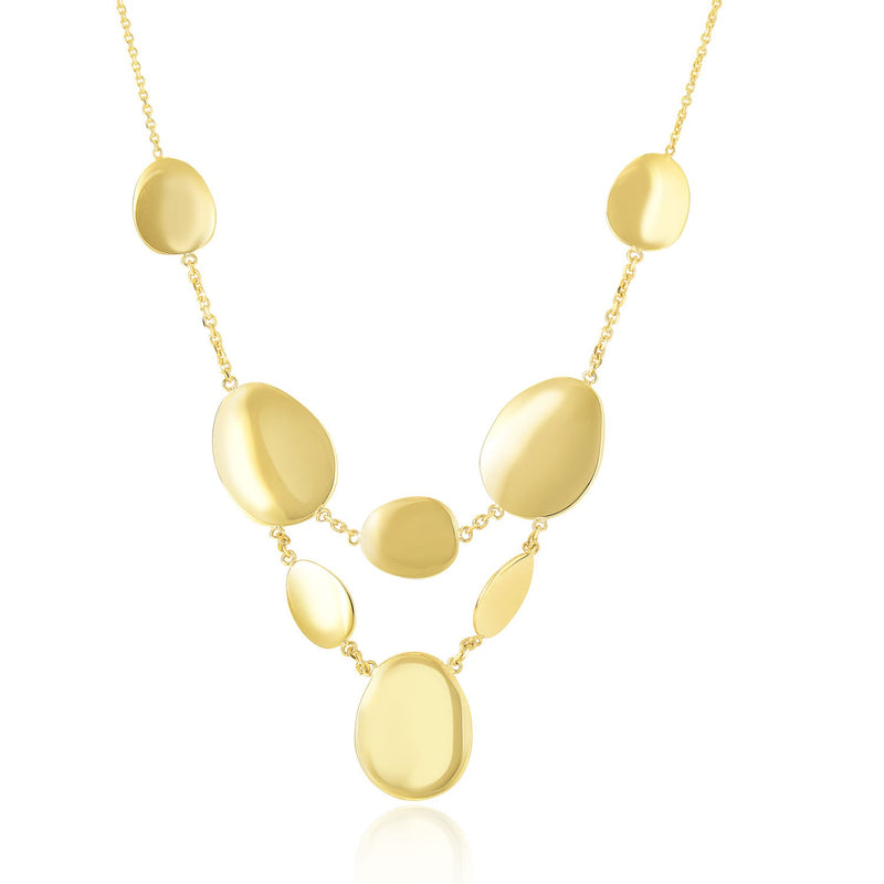 14K Yellow Gold Flat Oval Station Tiered Style Necklace