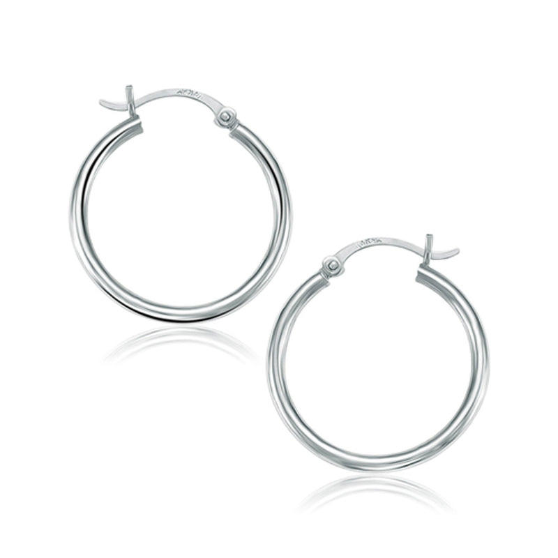 10K White Gold Polished Hoop Earrings (25 mm)