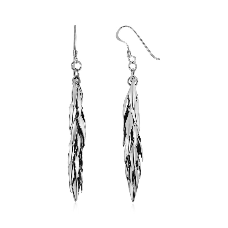 Hanging Leaf Motif Drop Earrings in Sterling Silver