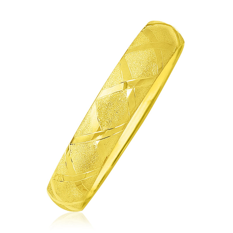 10K Yellow Gold Dual-Textured Diamond Pattern Bangle