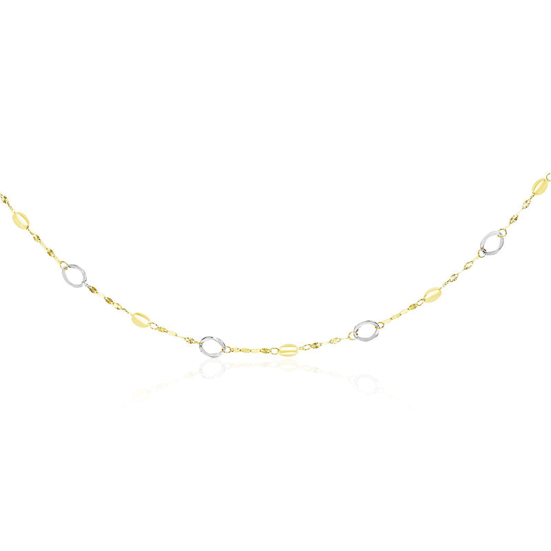 14K Two-Tone Gold Oval Stationed Multi-Textured Chain Long Necklace