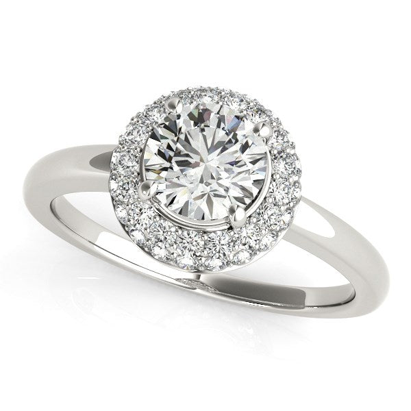 Round Cut Diamond Engagement Ring with Pave Halo Stones in 14K White Gold (1 3/8 ct. tw.)