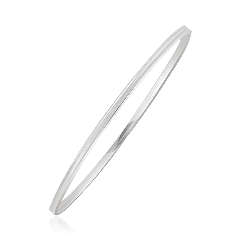 14K White Gold Concave Motif Thin  Stackable Bangle