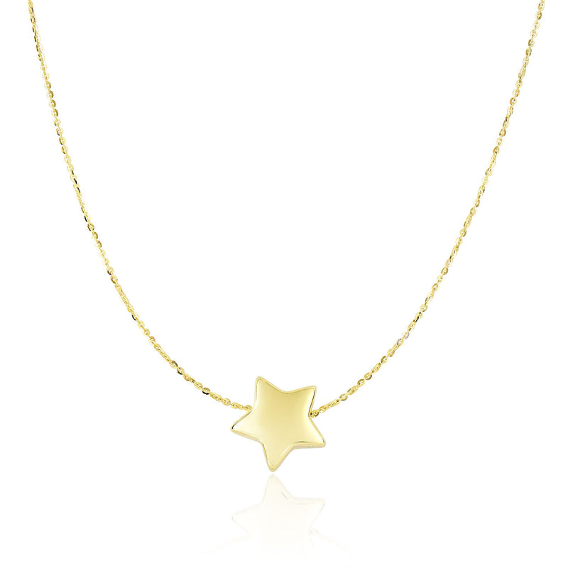 14K Yellow Gold Necklace with Shiny Puffed Sliding Star Charm